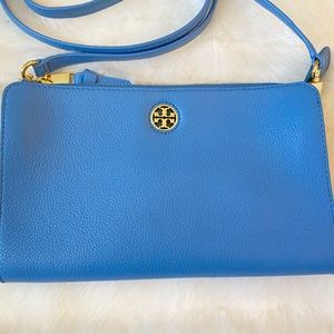 Tory Burch Blue Leather Crossbody Clutch